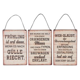 levandeo Set of 3 Metal Signs Height 15 cm Sayings Village Life Village Child Wall Picture Wall Decoration Signs Gift