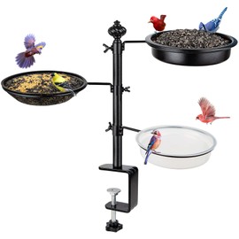 Deck Bird Feeder for Railing, BOLITE Balcony Bird Feeders for Outside, Three Trays, Enhanced Version, Black
