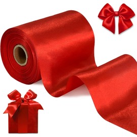 LATERN 20M Christmas Satin Ribbon, 10.2CM Width Thick Satin Ribbon Solid Fabric Large Ribbon for Xmas Gift Wrapping Xmas Tree DIY Wreath Christmas Bow Party Decoration (Red)