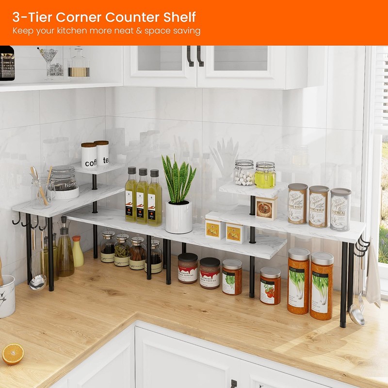 Homode Bathroom Counter Organizer Corner Shelf, Kitchen Countertop Organizer, 3
