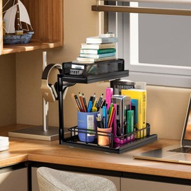 CTANCIFANG Under Sink Organizers and Storage 2 Tier Pull Out kitchen Countertop Sink Storage Shelf Under Sink Organizer for Kitchen Bathroom Cabinet Black