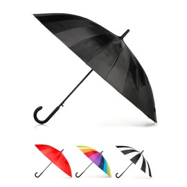 Totes Auto Open Water Repellent 24 Rib Stick Umbrella with J Hook Handle