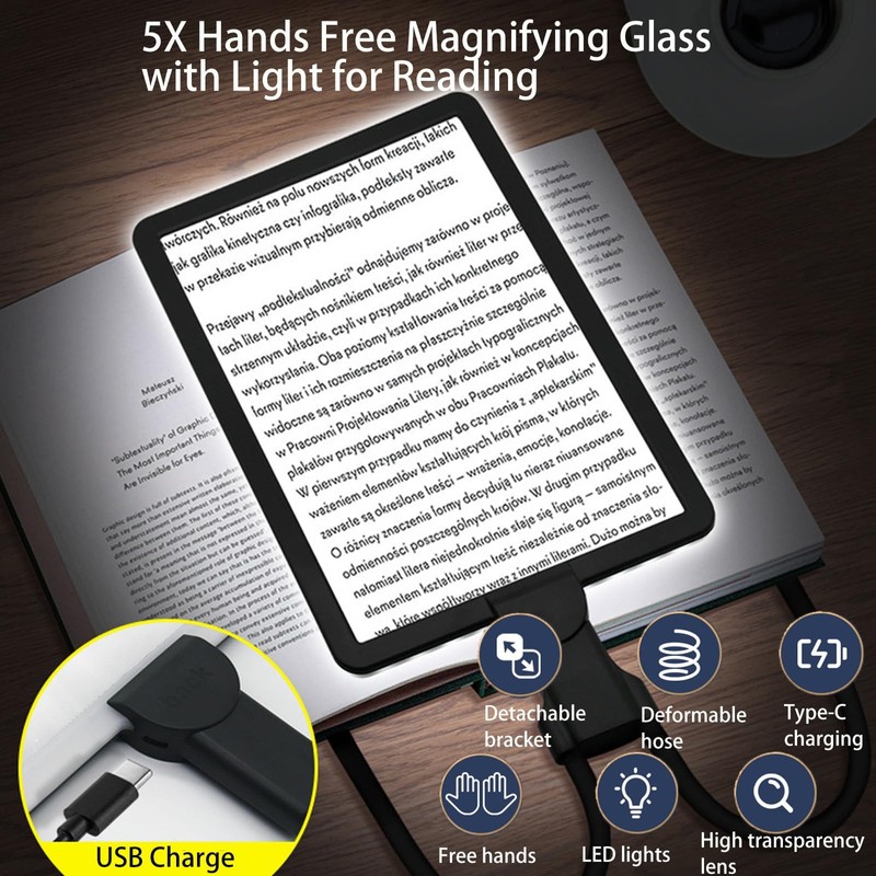 Neck Wear Magnifying Glass with Light, Hands Free Rechargeable LED