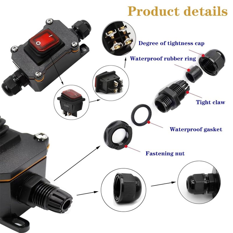 12v Switch Waterproof,20A-125V，16A-250V，30A-24V，35A-12V，IP66 (LED is red)