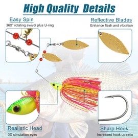 Spinnerbait Bass Fishing Lures Kit, Spinner Baits with Colorado Blades Multicolor Hard Metal Buzzbait Swimbait Jigs for Trout Walleye Pike Salmon Freshwater Saltwater Fishing 6/12pcs