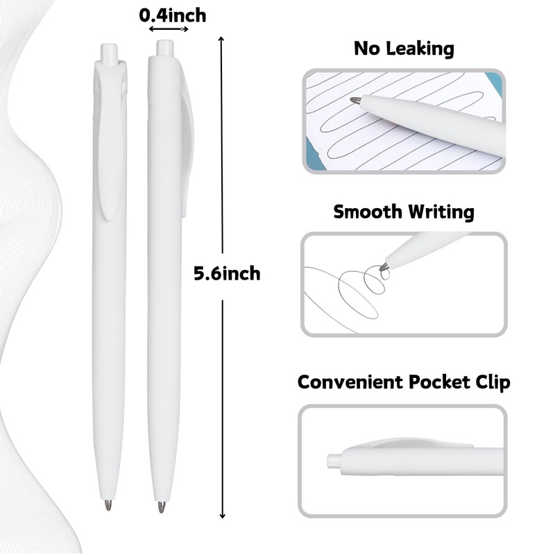Wiaziert BallPoint Pens, 50 Pack (BLACK Ink),Bulk Pens, White Barrel,Click