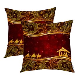 Batmerry Christmas Floral Decorative Pillow Covers, 20 x 20 Inch Christmas Wise Men Golden Star of Bethlehem Double Sided Throw Pillow Covers Sofa Cushion Cover Square 20 Inches(Set of 2)