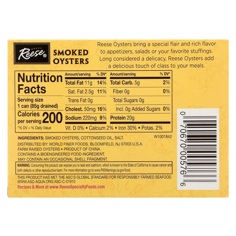 Reese Large Smoked Oysters, 3.7 Ounce (Pack of 10)