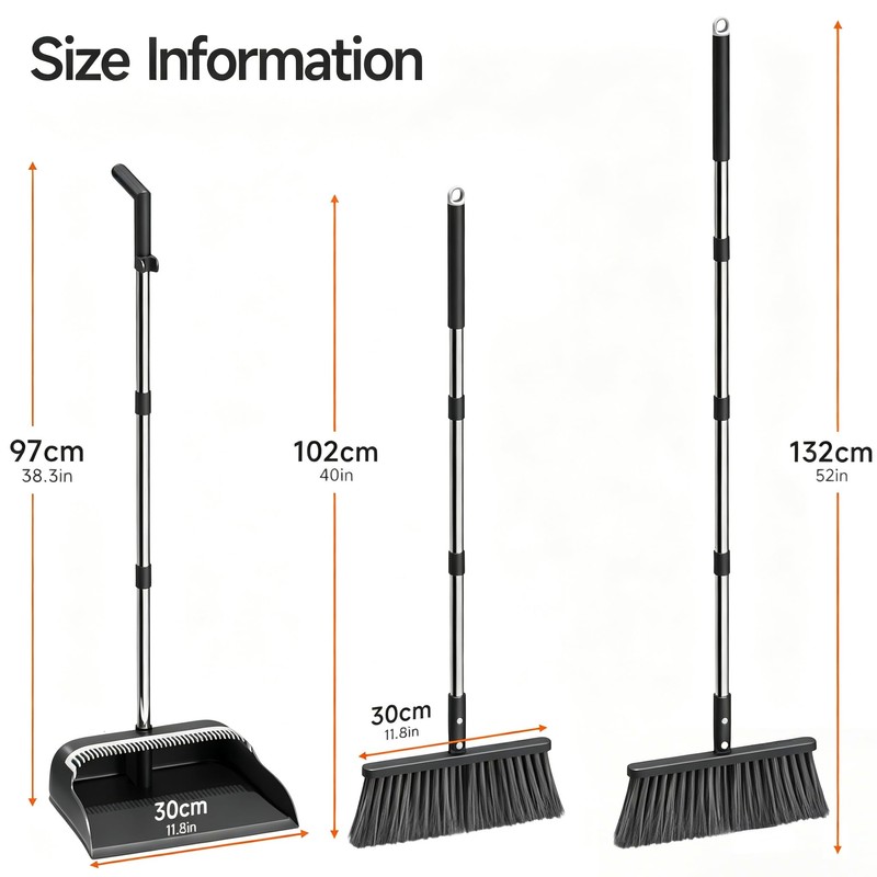 Spreezy Broom with Dustpan Combo Set, 52" Long Handle Standing