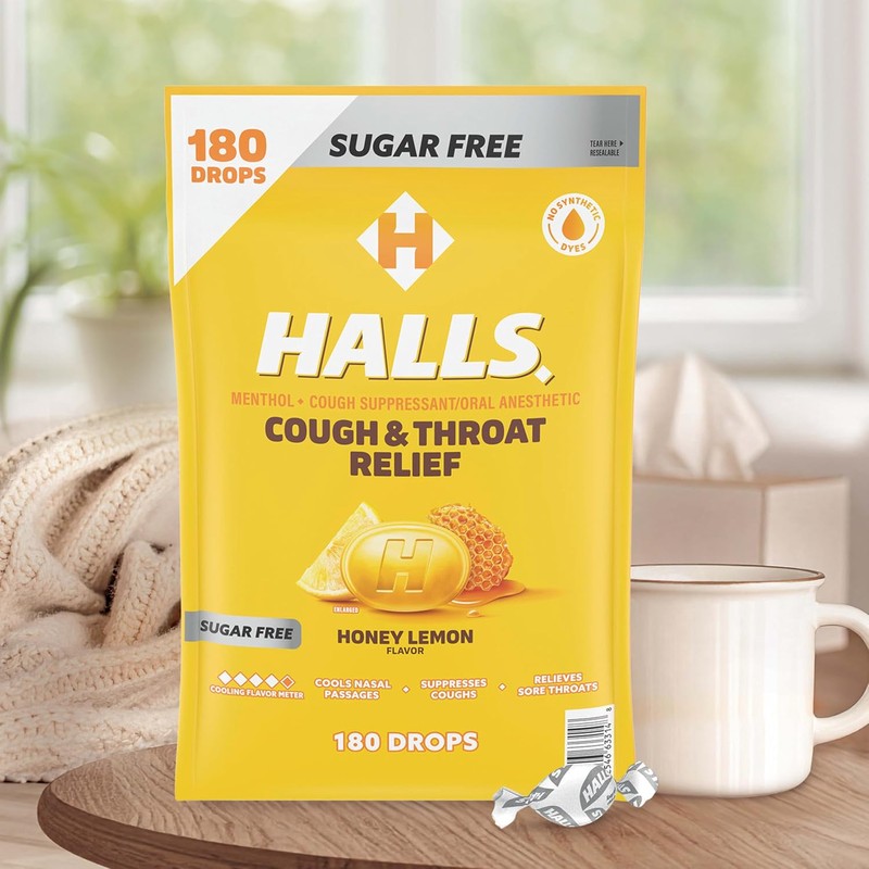 HALLS Relief Honey Lemon Sugar Free Cough Drops, Value Pack,