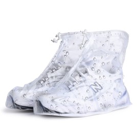 Cubre Zapatos Impermeable, Protectores de Zapatos para Lluvia, Cubiertas de Zapato Reutilizable con Cremallera, Botas de Lluvia al Aire Libre para Hombres y Mujeres (Blanco, M)