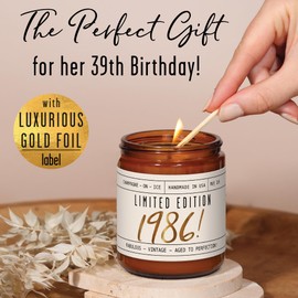39th Birthday Gifts for Women - 'Limited Edition 1986' Soy Candle, w/Champagne on Ice I 39 Birthday Gifts for Women I 39th Gift for Her Ideas I 9oz Reusable Jar, 50Hr Burn, Made in USA