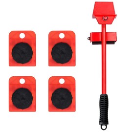 5PCS Furniture Movers, Furniture Transport Roller, Furniture Mover's Dolly with Lifer, Heavy Furniture Moving Rollers Leg Dolly(Red+Black)