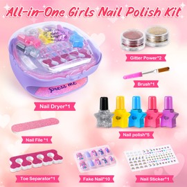 Shemira Nail Polish Kit For Girls Ages 7-12 Years Old, Nail Art Toy For Girls 5 6 7 8 9 10 11 12 Years Old, Art Studio With Purple Nail Dryer, Ideal Birthday & Christmas Gifts