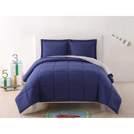 My World Solid Comforter Sets, Full/Queen, Navy/Grey