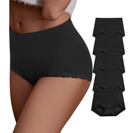 OPIBOO Women's High Waisted Underwear,Double Layer Cotton Breathable Stretchy Comfortable Panties Underpants Briefs For Women 5 Packs Black