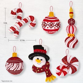 Bucilla, Snowman's Peppermint Collection, Felt Applique 6 Piece Ornament Making Kit, Perfect for DIY Arts and Crafts, 89659E