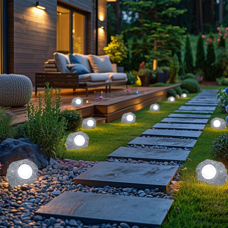 LED Solar Außenleuchte Stein grau Garten Dekoleuchte Gartenlampe Außendekoration