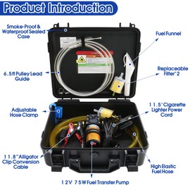 FACFUEL 12V 75W Electric Fuel Transfer Pump Set, Gasoline Transfer Pump Kit Moves Up to 110 Gallons of Gas or Diesel Per Hour, Electric Gas Pump for Vehicles, Boats, UTV, Tractors