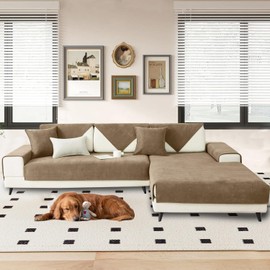 Herringbone Chenille Fabric Furniture Protector Sofa Cover 1 2 3 Seater, Non-Slip Sofa Slipcovers for Corner L Shape, Thick Textured Sofa Cushion Covers Furniture Protector (Coffee,90x120cm)