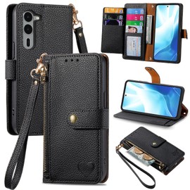 Compatible with FCNT Arrows We2 Plus Cover,Flip Stand Compatible with FCNT Arrows We2 Plus F-51E Zipper Card Slot Magnetic Wallet Case Black