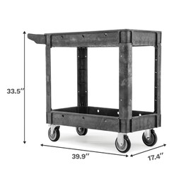 DWVO Utility Cart, 1000 lbs Capacity, 2 Shelf Heavy Duty Plastic Service Utility Cart on Wheels, Rolling Storage Work Carts Suitable for Warehouse, Garage, School & Office, Cleaning, Gray
