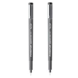 STAEDTLER 308 Pigment Liner Fineliner Pen - 0.1mm - Black Ink - Pack of 2