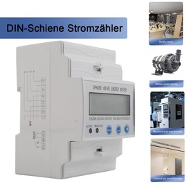 QAVODB Digital Electricity Meter, LCD Three-Phase Meter, 4-Conductor Electricity Meter, 3 x 230/400 V, 100 A for DIN Rail AC Meter