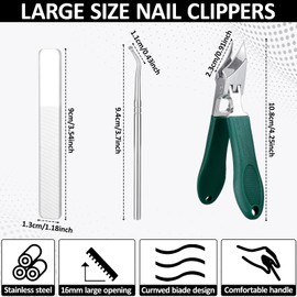 3 Piece Anti-Splash Nail Clippers Set - Wide Jaw & Beveled Edge for Thick/Ingrown Nails - Long Handle Slanted Nail Clippers for Men and Women (Professional Grade Stainless Steel)