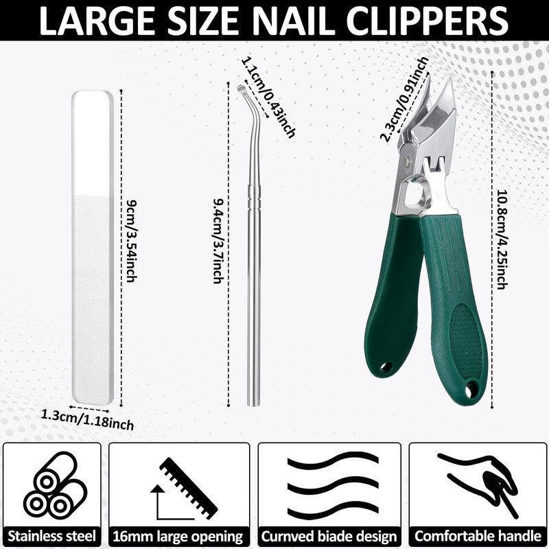 3 Piece Anti-Splash Nail Clippers Set - Wide Jaw &