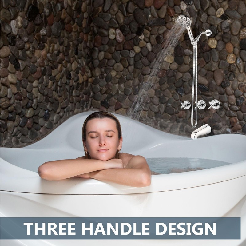 Aolemi 3 Handles Tub Shower Faucet Set with Valve Bathtub