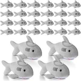 Zubebe 24 Pcs Mini Stuffed Animal Soft Shark Plush Toys bulk Tiny Shark Stuffed Animal Shark Plush Keychain Mini Backpack Keychain Shark Plush Clip On Keychain for Boys Girls Goody Bag Fillers (Gray)