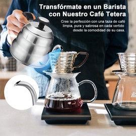AHILAX Hervidor de Agua con Termómetro Cafetera Acero Inoxidable 1L, Café Tetera de Cuello de Cisne Mango Antioxidante para Café Goteo a Mano, Prensa Francesa y Té para Estufa & Cualquier Fuente Calor