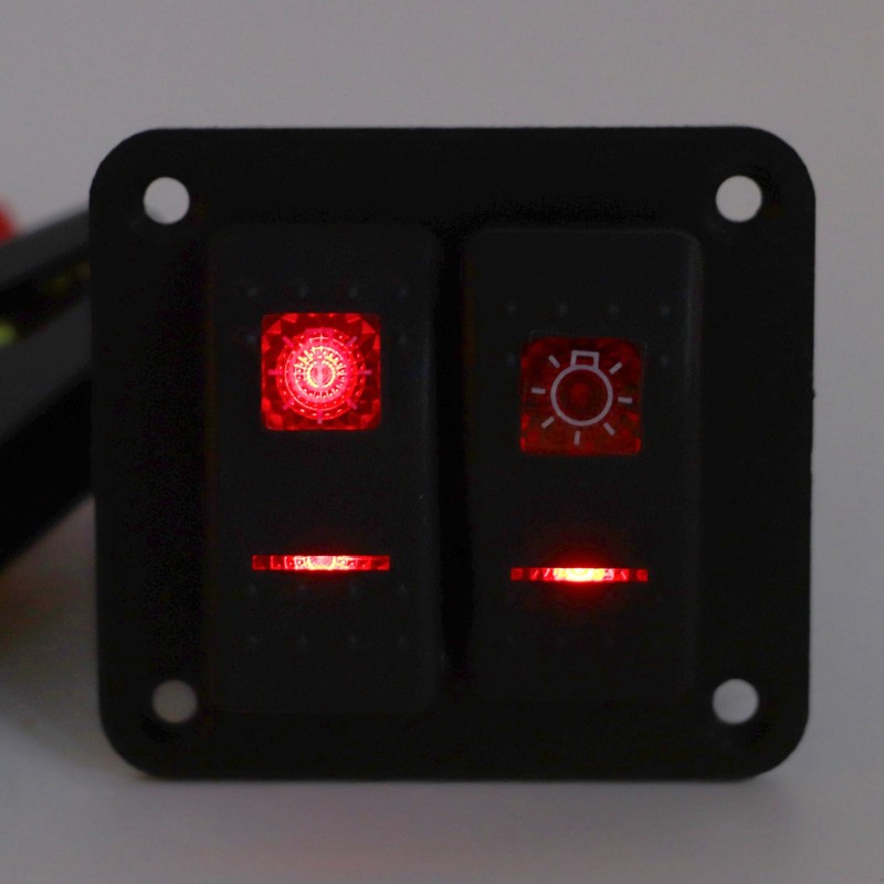 Rocker Switch Panel 2 Gang On Off Pre Wired Red