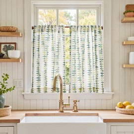 Jinchan - Cortinas de cocina bohemias con diseño floral para ventanas, color verde salvia, cortina botánica, filtro de luz, lino de poliéster de 36 pulgadas, 2 paneles de ventana para cabina, sala de