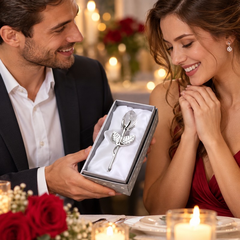Crystal Glass Rose for Romantic Gifting – Elegant Artificial Flower
