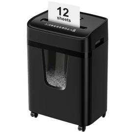 Bonsaii 12 Sheet Paper Shredder for Home Office, Heavy Duty Shredder with P-4 Security Level, 15 Mins Running Time, Cross Cut Shredder for CD, Credit Card, Document, Mail with 5.3 Gal Pullout Bin