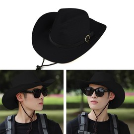 Xiuyer Sun Hat Straw Hat Women Men Summer Beach Hat Panama Unisex Cowboy Hat Foldable Brim Summer Hat UV Protection Hats Panama Hats Beach Hat, black