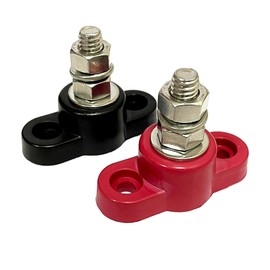 Anyhut 2 PCS 3/8 Inch Single Stud Battery Junction Block, Heavy Duty Power and Ground Terminal for Car Marine Boat, 12V 24V Insulated Power Distribution Block with Stainless Steel Studs