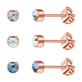 3 Pairs/Set Women's Stud Earrings Titanium Girls Earrings Hypoallergenic Crystal Men's Earrings 4 mm/5 mm Silver/Black/Rose Gold/Gold-Plated Earrings, Titanium, Titanium