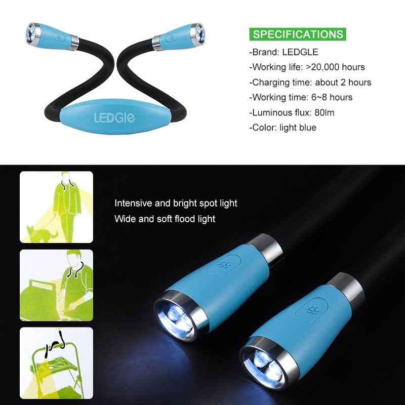 LEDGLE Neck Reading Light Rechargeable Neck Flashlights for Knitting, 4
