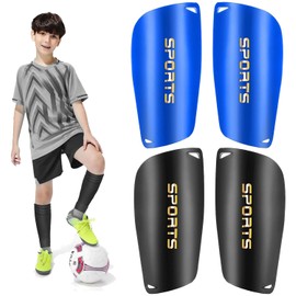 2 Pair Soccer Shin Guards Kids Youth, Shin Pads for 3-15 Years Old Boys and Girls Football Games EVA Cushion Protection Reduce Shocks and Injuries Lightweight Equipment (Black and Blue, S)