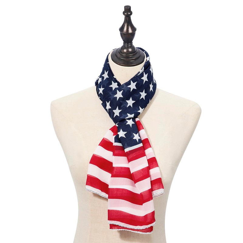 American Flag Scarf for Women Patriotic Flag Scarf Silk Feeling
