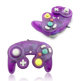 Gamecube Controller, Reiso 2 Pack Classic NGC Wired Controller for Wii Gamecube(Clear Purple and Green)