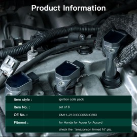 SCITOO Ignition Coil Coils Pack fits for Honda Ridgeline 3.5L 2009-2014 for Honda Pilot 3.5L 2009-2015 for Acura MDX 3.7L 2010-2013 1788379 E1103 set of 6