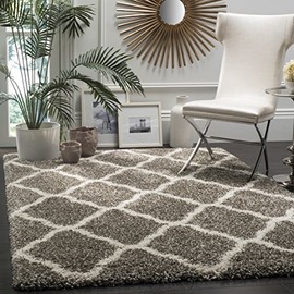 Safavieh Hudson Shag Collection SGH283B Moroccan Trellis 2-inch Thick Area Rug, 5' x 5' Square, Grey / Ivory