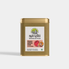 Iron Kettle Peach Green Tea | High Grown Green Tea bag blended with Safflower & natural Peach extract | Sourced exclusively from small tea growers with higher fine leaf count | 25 Tea bags