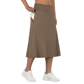ANIVIVO Women's Midi Length Skorts Skirts with Pockets Modest Skirts 28" Long Knee Length Athletic Skorts(Brown L)
