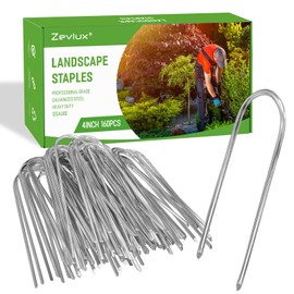 Zevlux U Shape Garden Stakes 4 Inch 160 pack 11 Gauge Irrigation Tubing Stakes,Heavy Duty Galvanized Landscape Staples for Tube, Lawns, Weed Barriers, and Landscape Fabrics, Irrigation Hose,Floor Mats