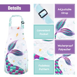 WERNNSAI Mermaid Apron Set - Apron for Kids, Girls, Bib with Adjustable Strap, Chef Hat and Gloves for Cooking, Painting (Small, 6-10 Years)